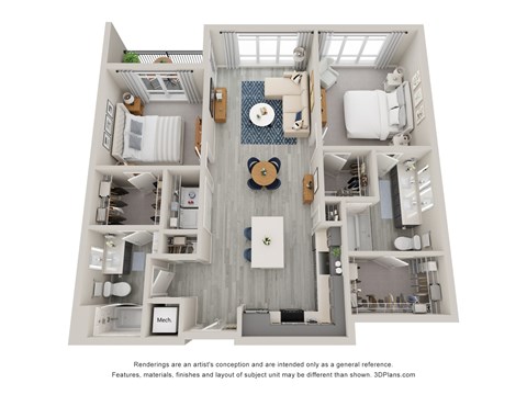 Floor plan for 2 beds, 2 baths, 1148 sqft
